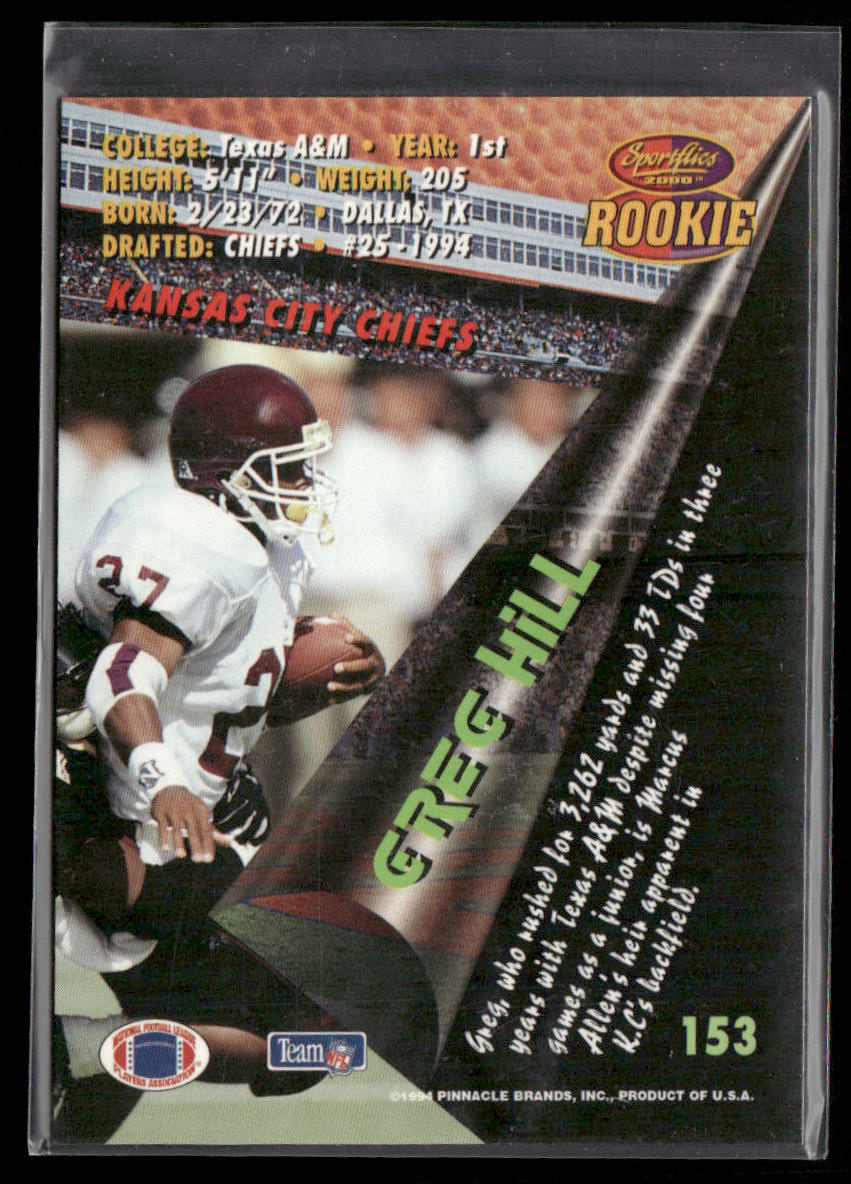 Greg Hill 1994 Sportflics #153 RC Kansas City Chiefs