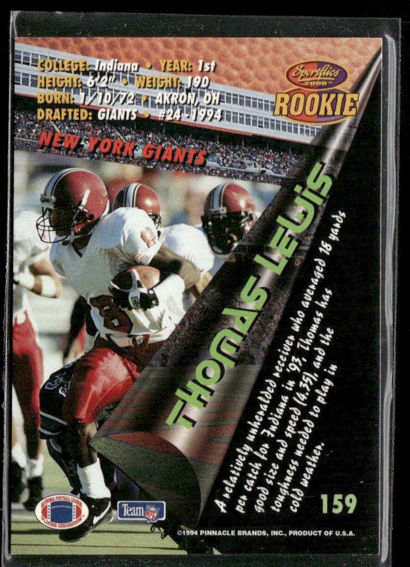 Thomas Lewis 1994 Sportflics #159 RC New York Giants