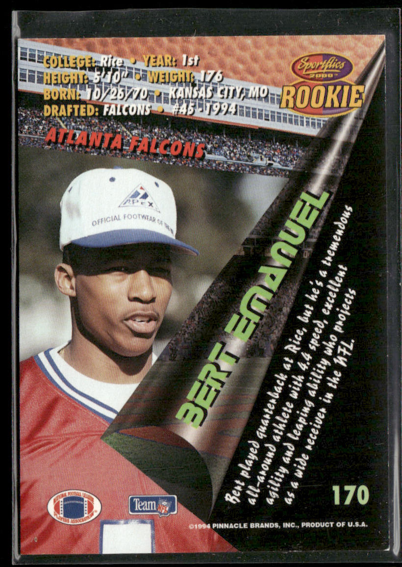 Bert Emanuel 1994 Sportflics #170 RC Atlanta Falcons