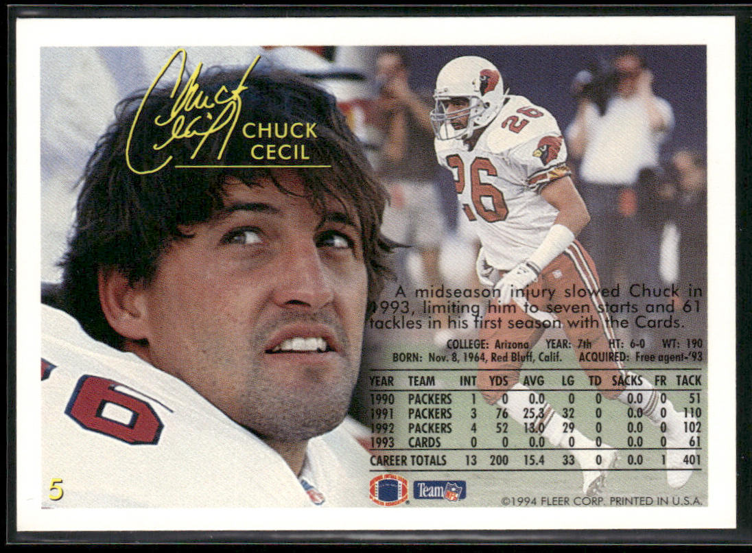Chuck Cecil 1994 Fleer #5 Arizona Cardinals