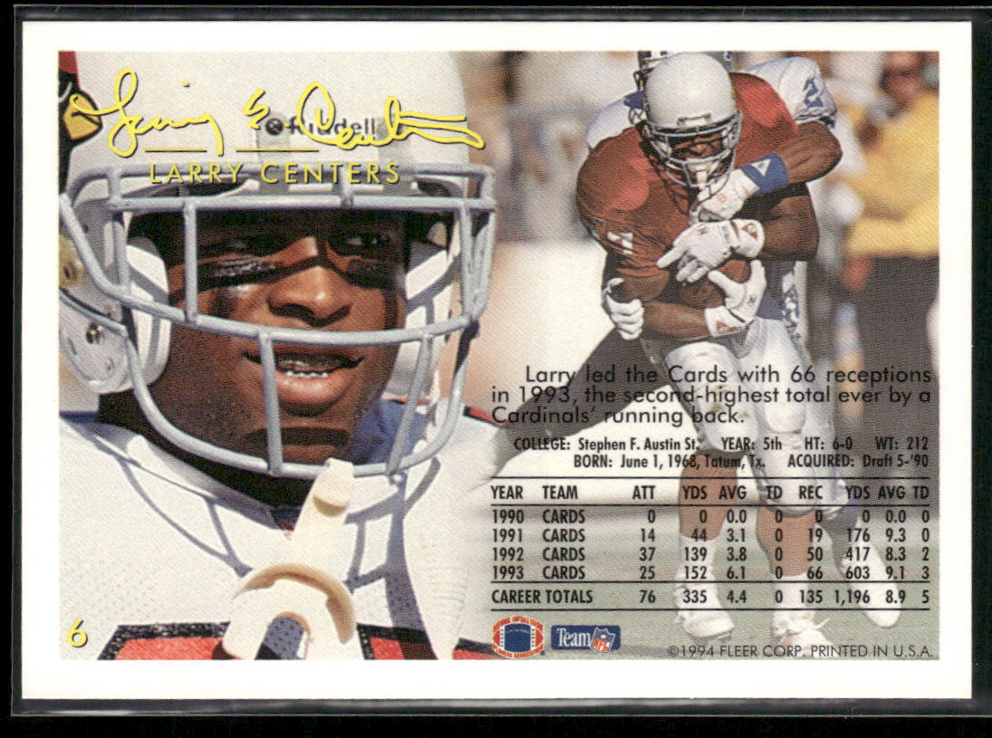 Larry Centers 1994 Fleer #6 Arizona Cardinals