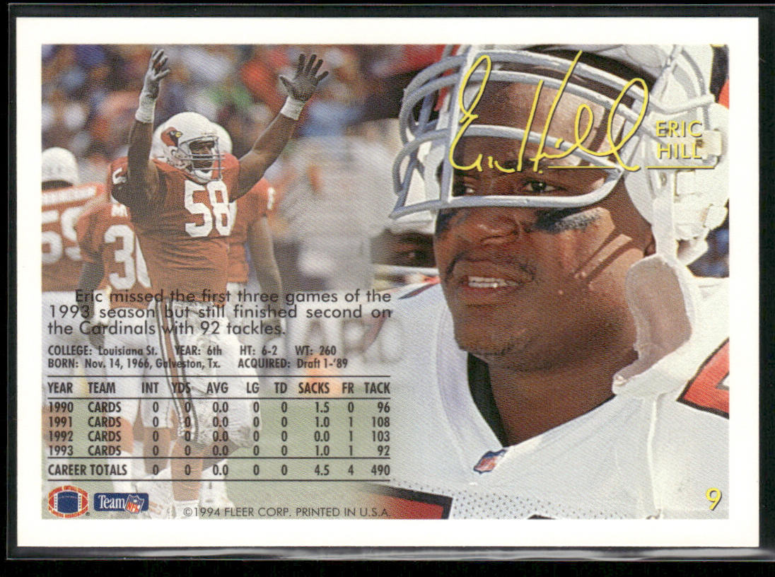 Eric Hill 1994 Fleer #9 Arizona Cardinals