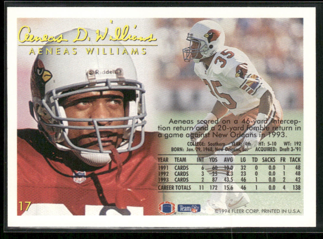Aeneas Williams 1994 Fleer #17 Arizona Cardinals