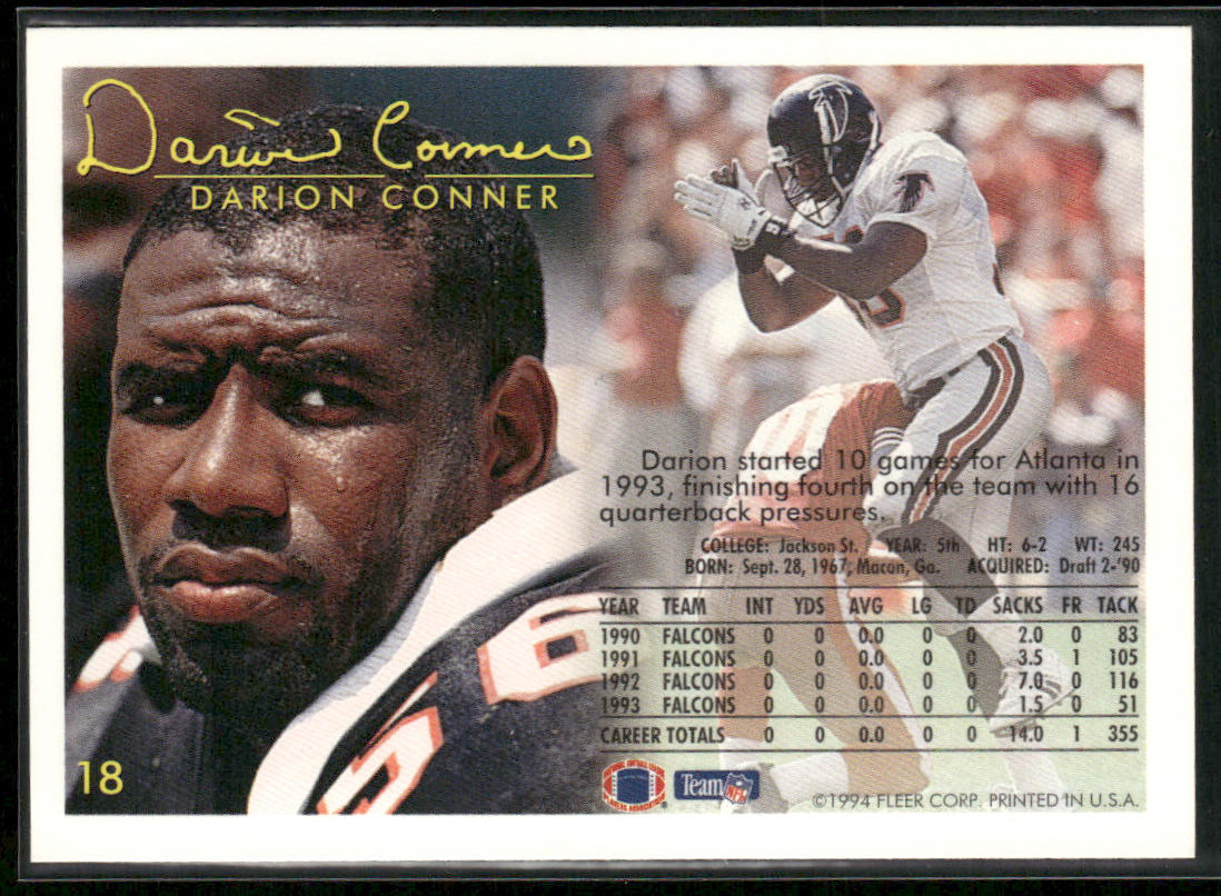 Darion Conner 1994 Fleer #18 Atlanta Falcons