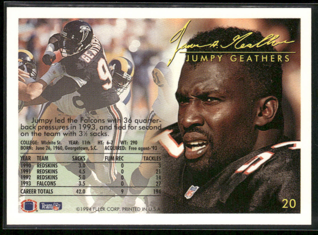 Jumpy Geathers 1994 Fleer #20 Atlanta Falcons
