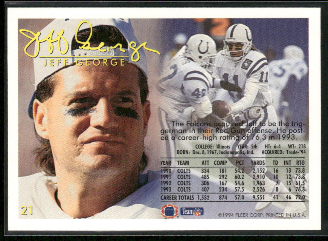 Jeff George 1994 Fleer #21 Atlanta Falcons