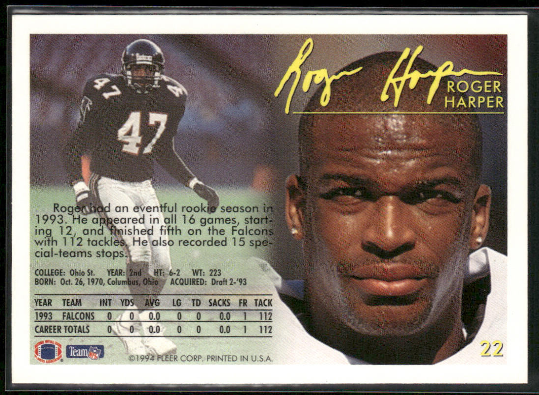 Roger Harper 1994 Fleer #22 Atlanta Falcons