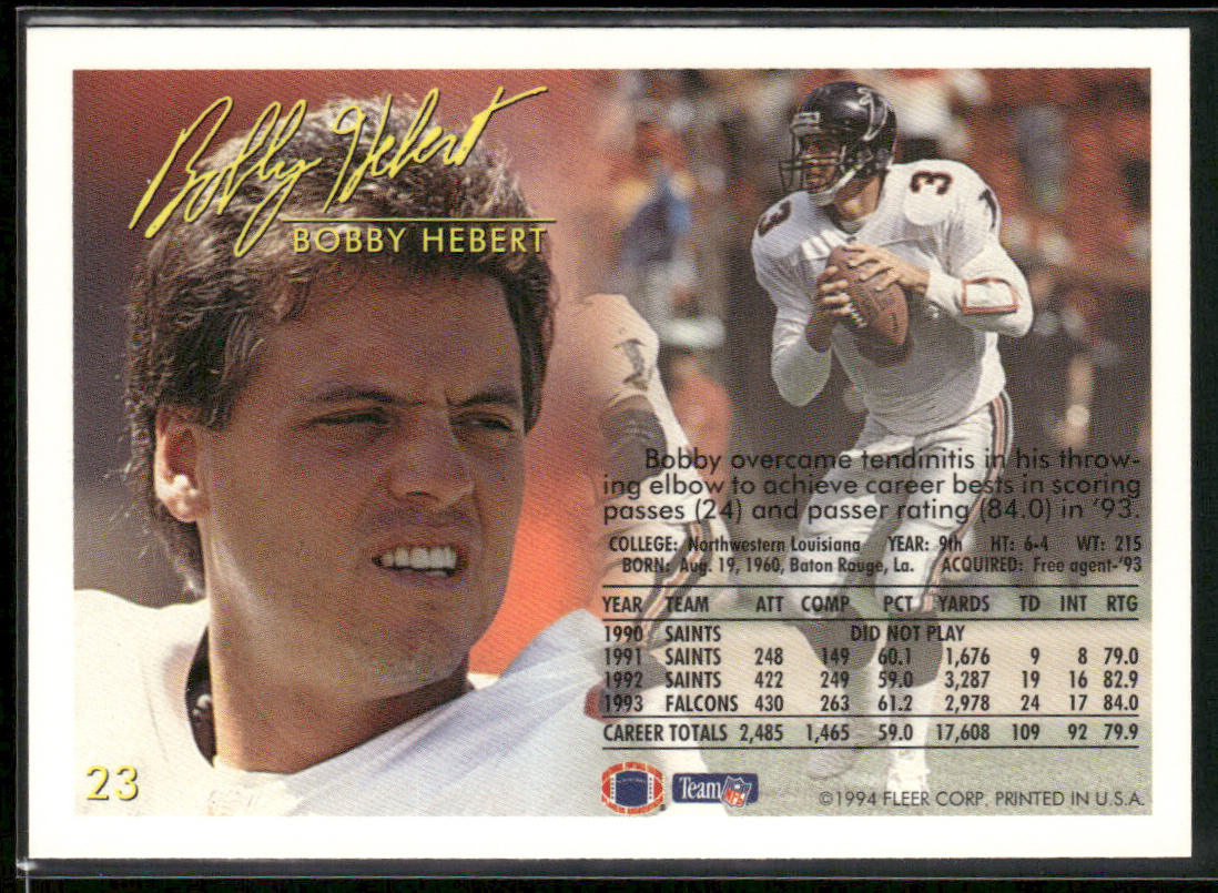 Bobby Hebert 1994 Fleer #23 Atlanta Falcons