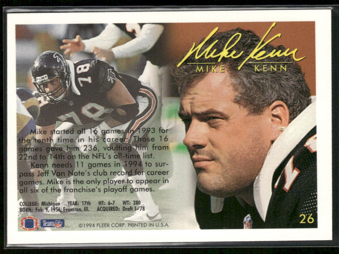 Mike Kenn 1994 Fleer #26 Atlanta Falcons