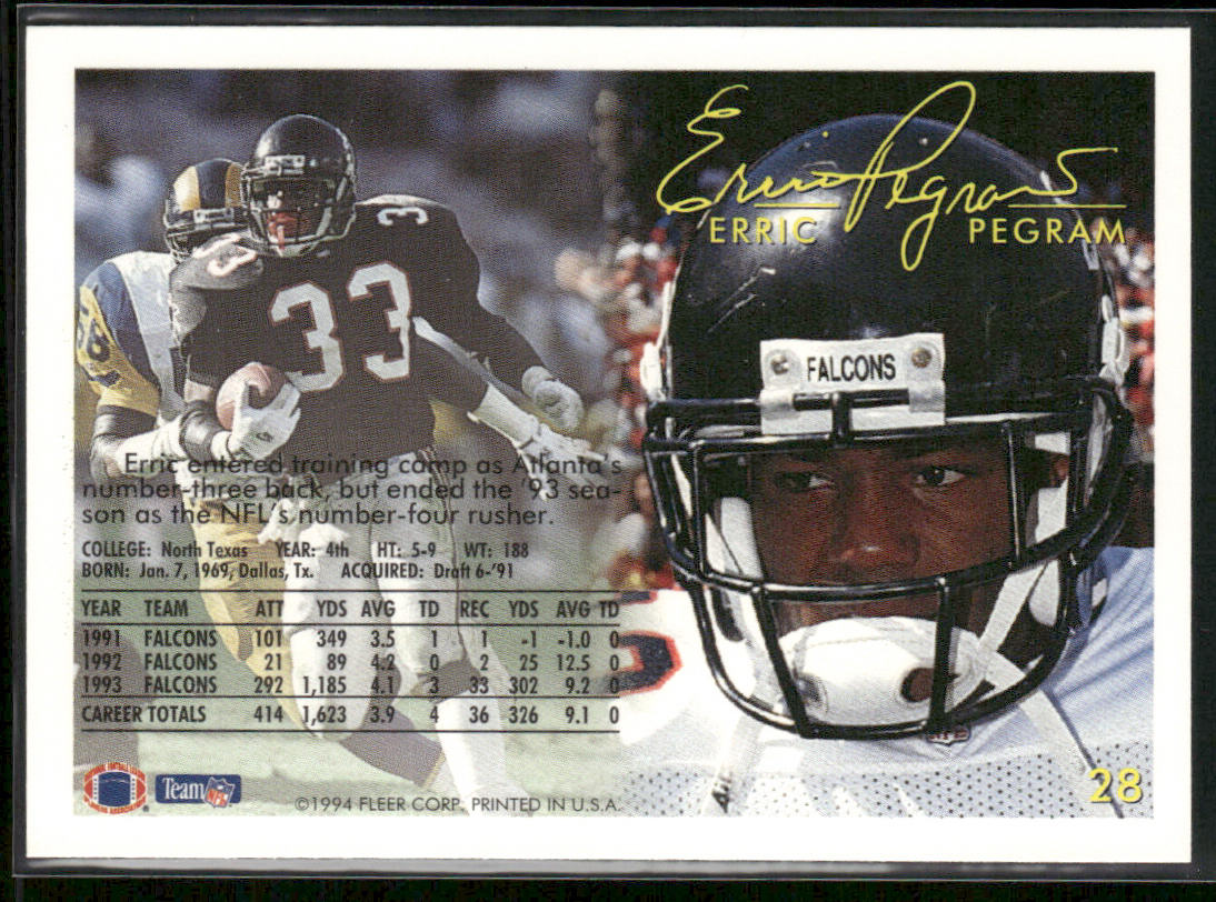 Erric Pegram 1994 Fleer #28 Atlanta Falcons