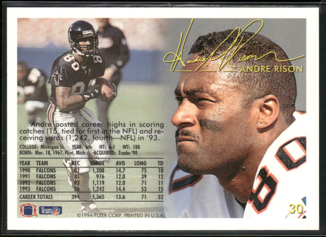 Andre Rison 1994 Fleer #30 Atlanta Falcons