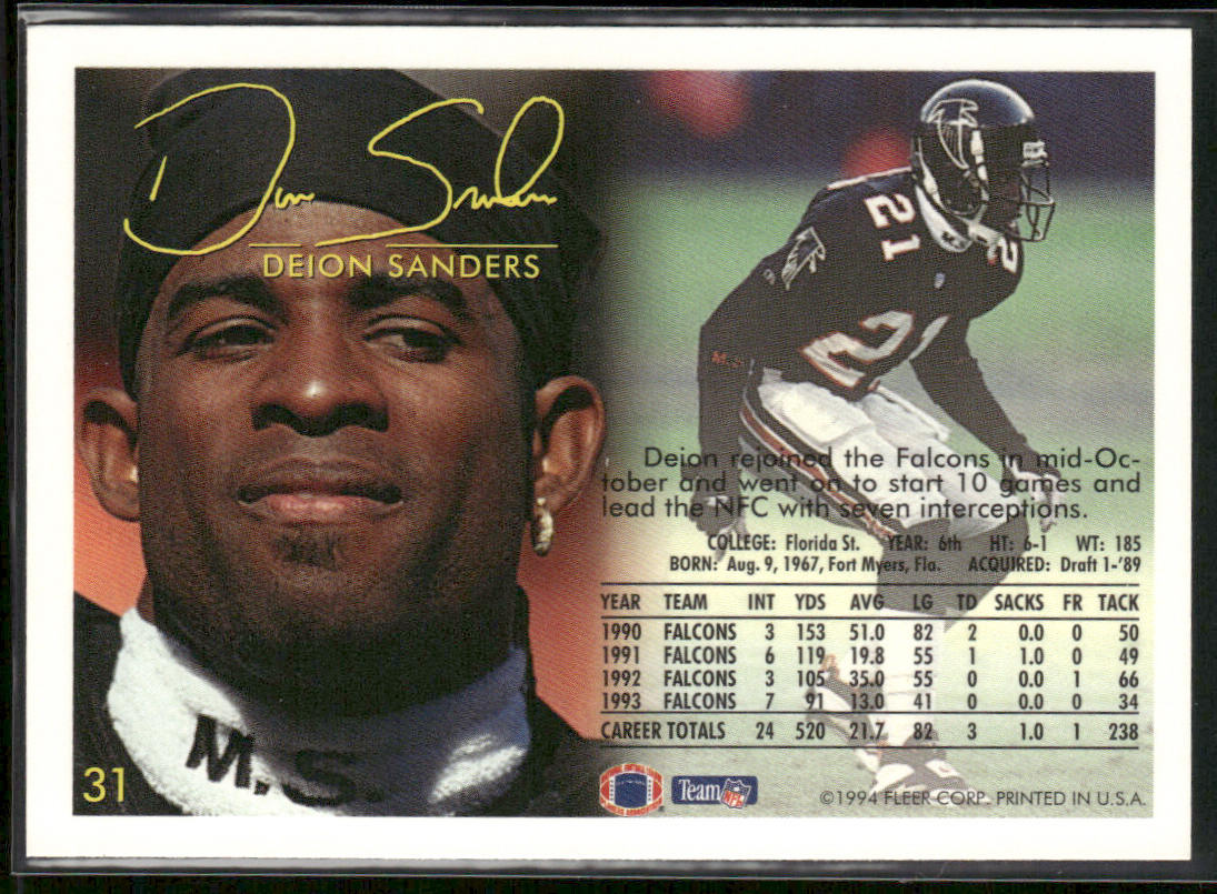 Deion Sanders 1994 Fleer #31 Atlanta Falcons