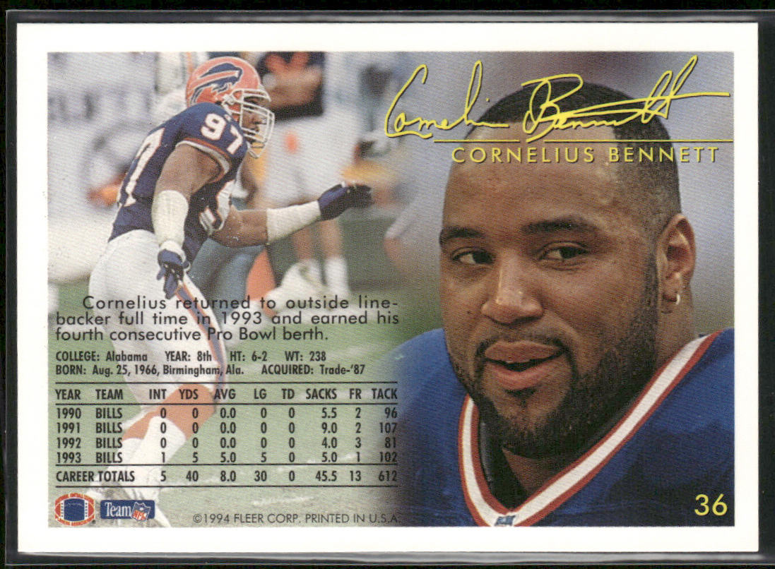 Cornelius Bennett 1994 Fleer #36 Buffalo Bills