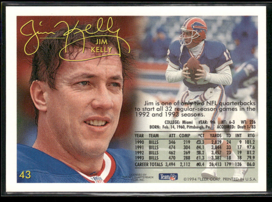 Jim Kelly 1994 Fleer #43 Buffalo Bills