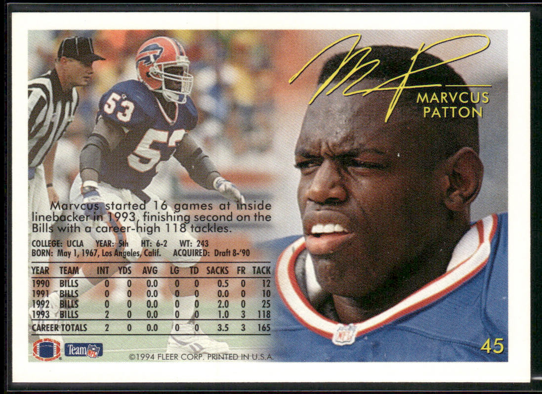 Marvcus Patton 1994 Fleer #45 Buffalo Bills