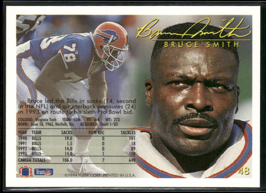 Bruce Smith 1994 Fleer #48 Buffalo Bills