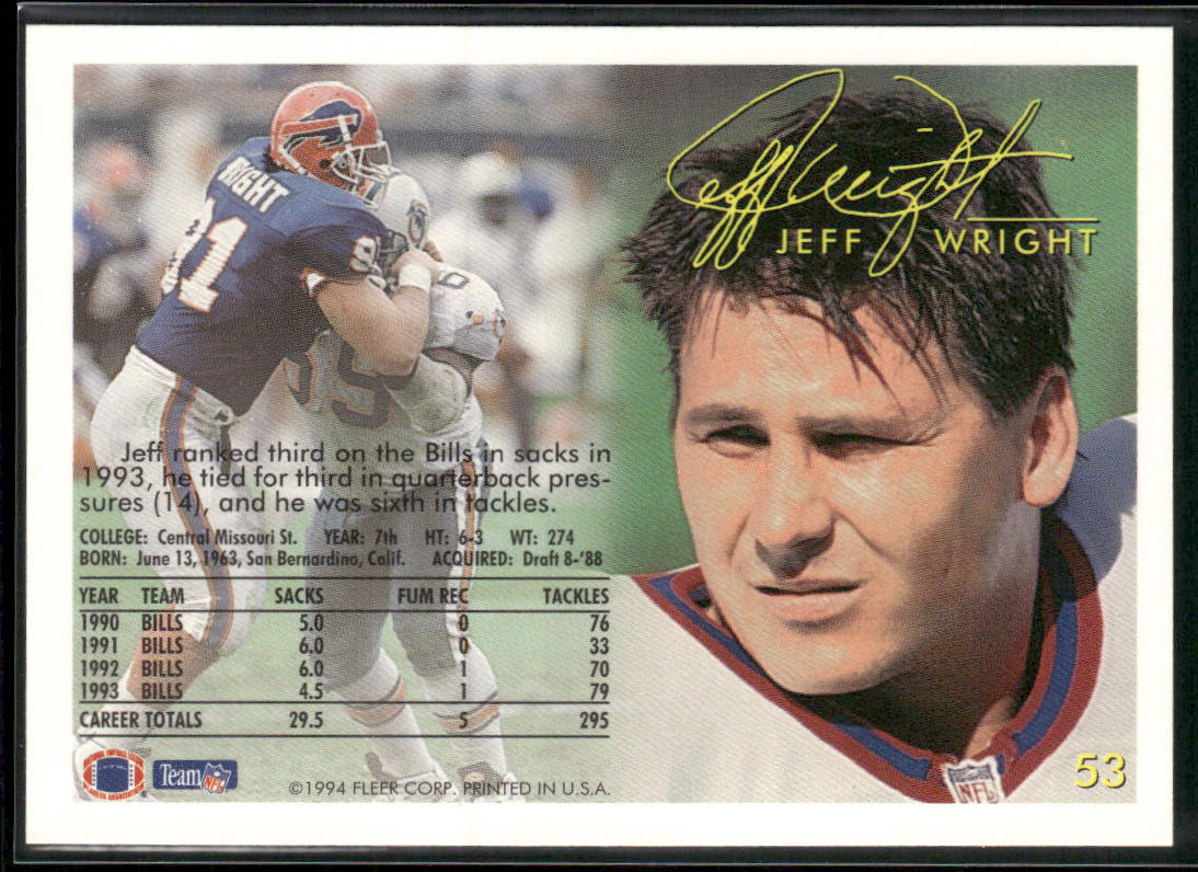 Jeff Wright 1994 Fleer #53 Buffalo Bills