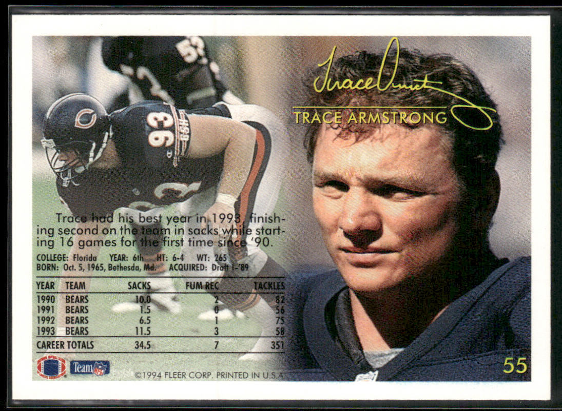Trace Armstrong 1994 Fleer #55 Chicago Bears