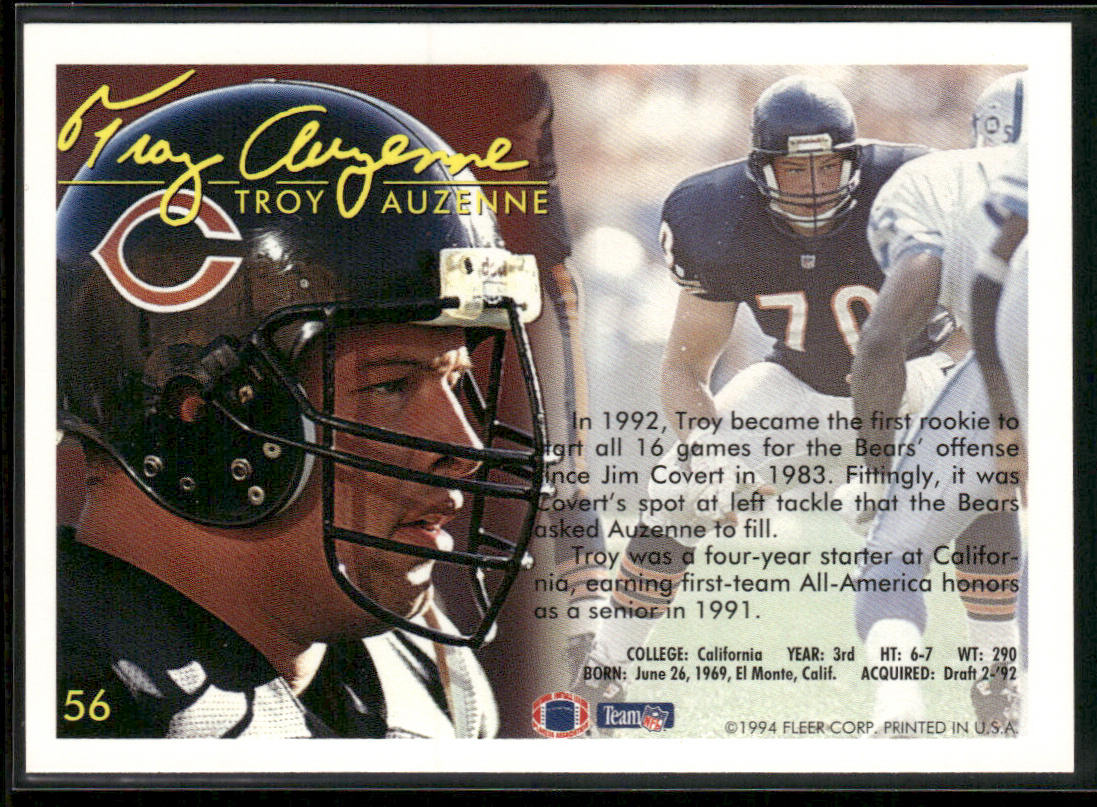 Troy Auzenne 1994 Fleer #56 Chicago Bears