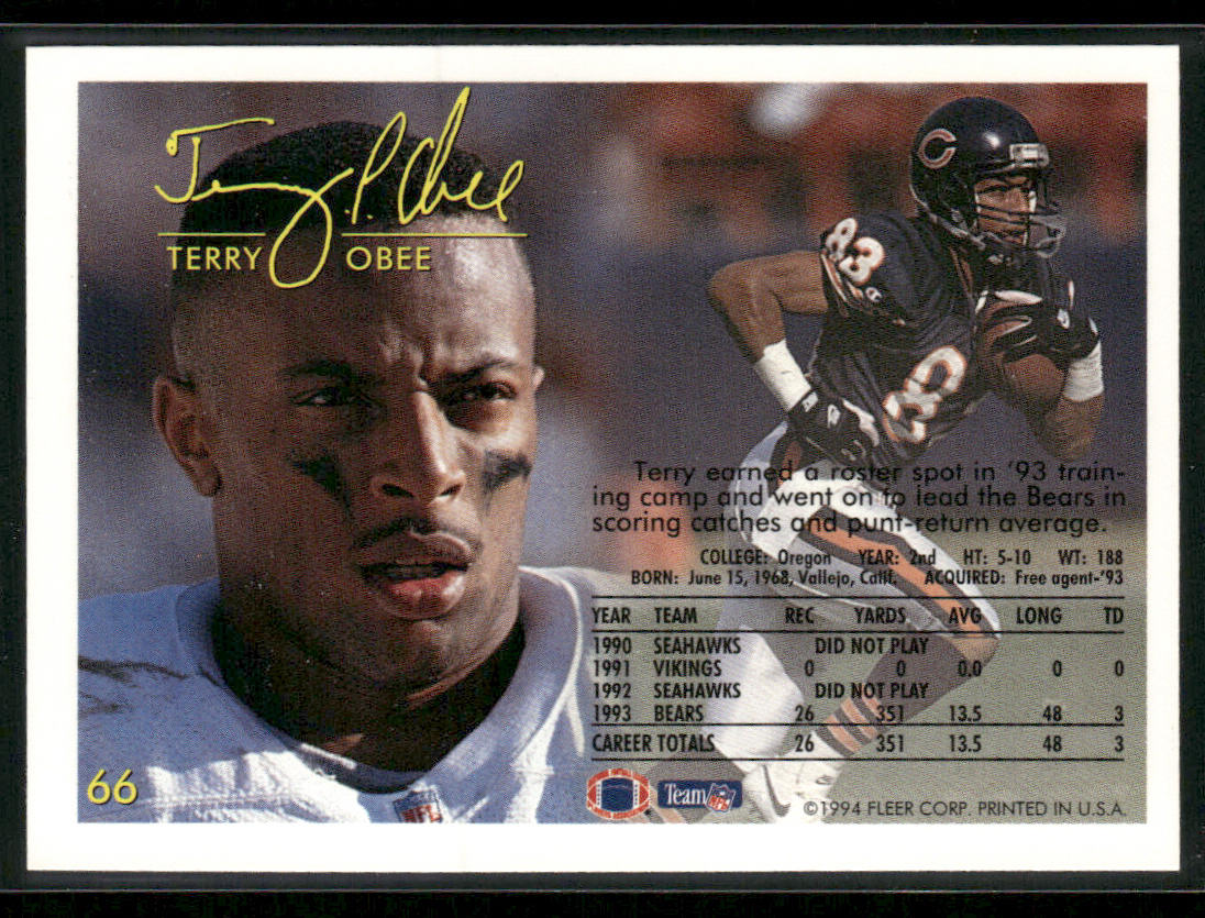 Terry Obee 1994 Fleer #66 Chicago Bears