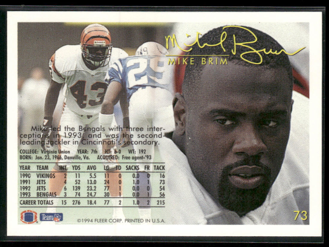 Mike Brim 1994 Fleer #73 Cincinnati Bengals