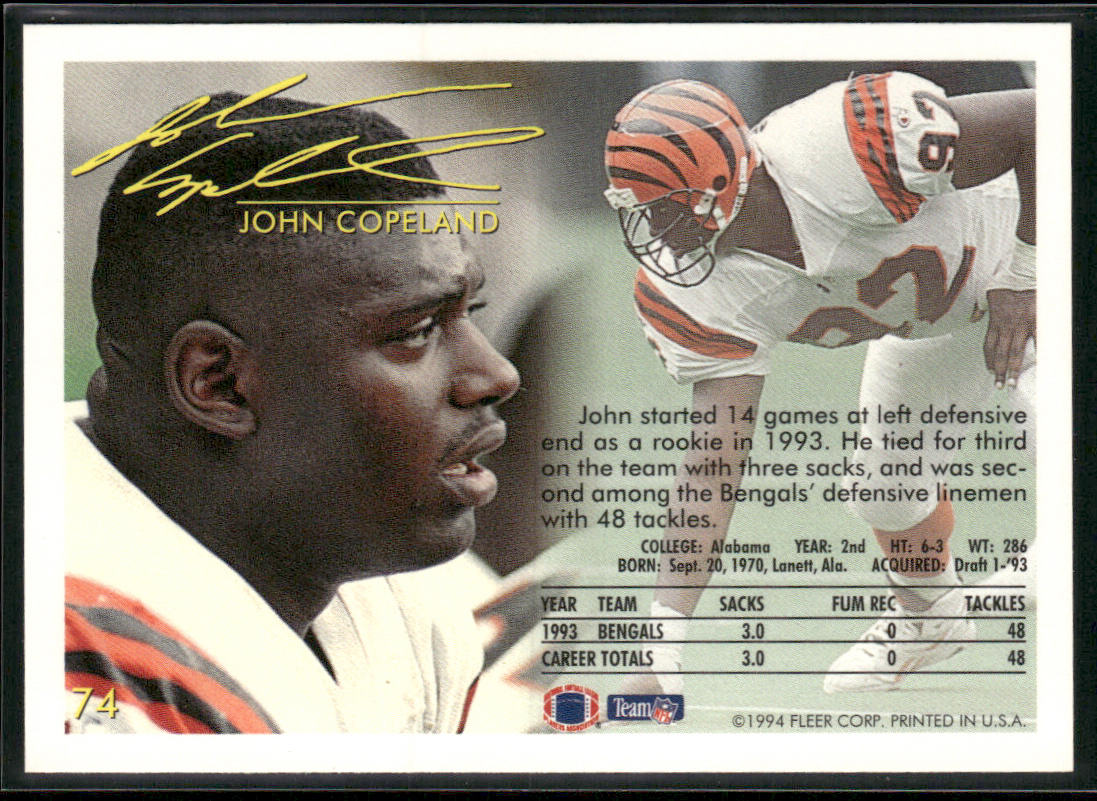 John Copeland 1994 Fleer #74 Cincinnati Bengals
