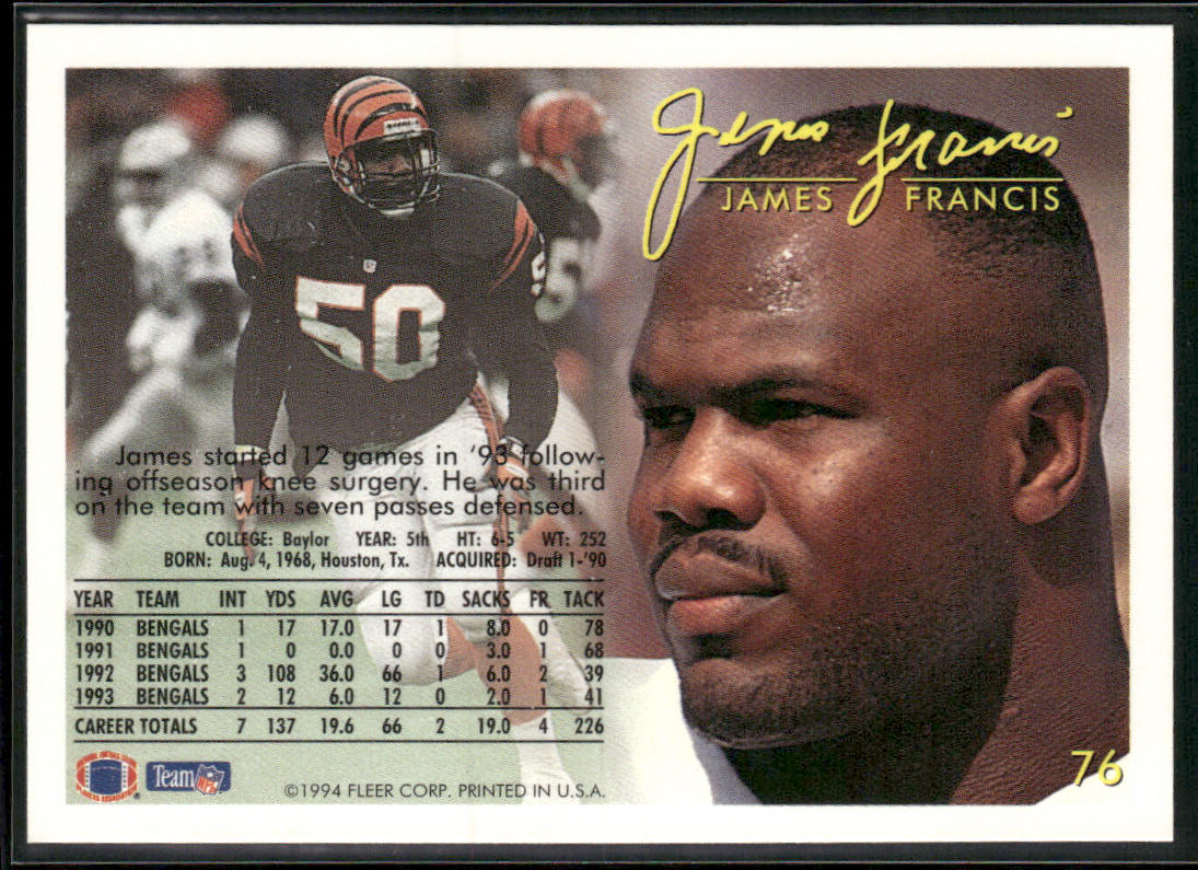 James Francis 1994 Fleer #76 Cincinnati Bengals