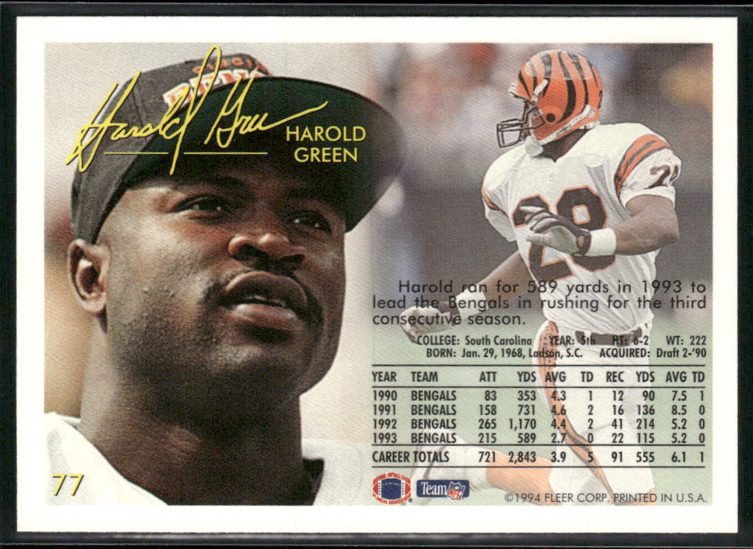 Harold Green 1994 Fleer #77 Cincinnati Bengals