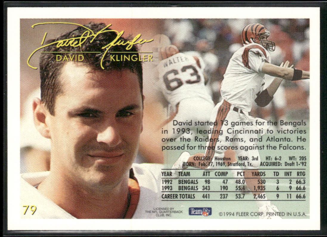 David Klingler 1994 Fleer #79 Cincinnati Bengals