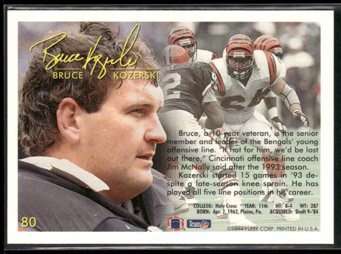 Bruce Kozerski 1994 Fleer #80 Cincinnati Bengals