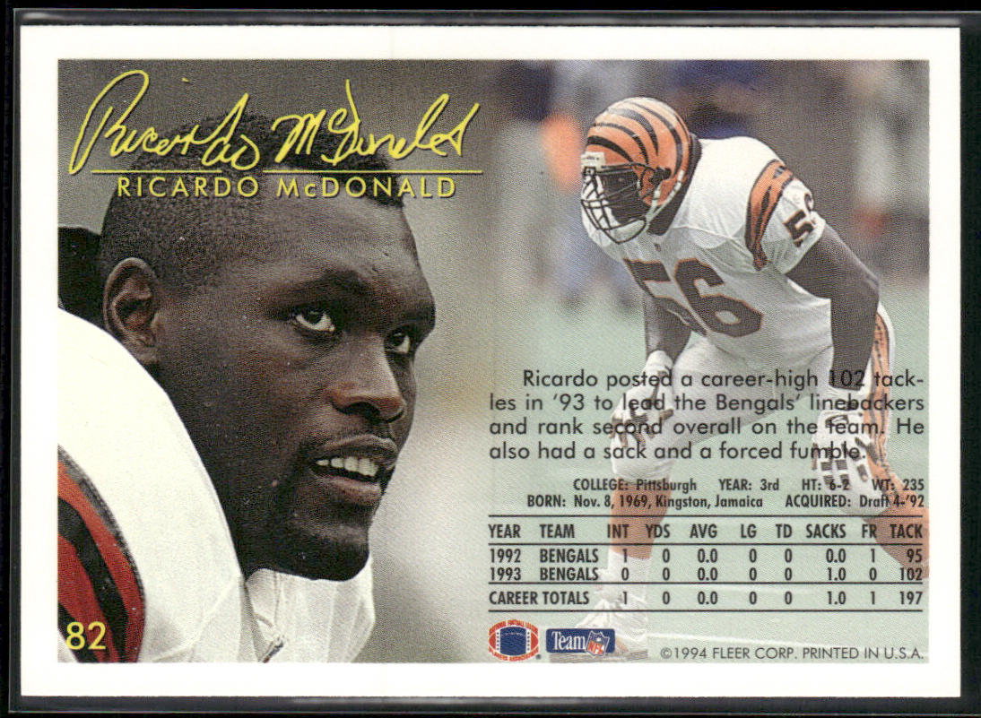 Ricardo McDonald 1994 Fleer #82 Cincinnati Bengals
