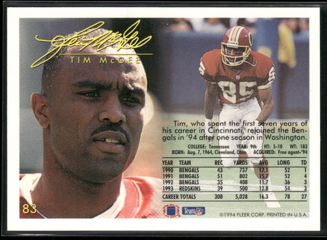 Tim McGee 1994 Fleer #83 Cincinnati Bengals