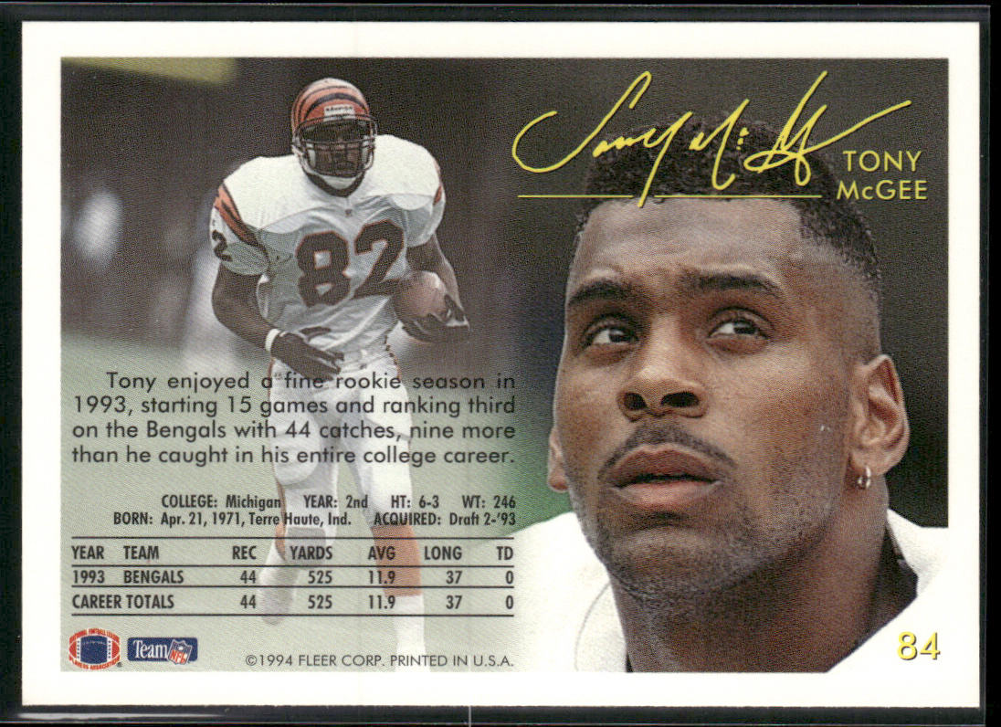Tony McGee 1994 Fleer #84 Cincinnati Bengals