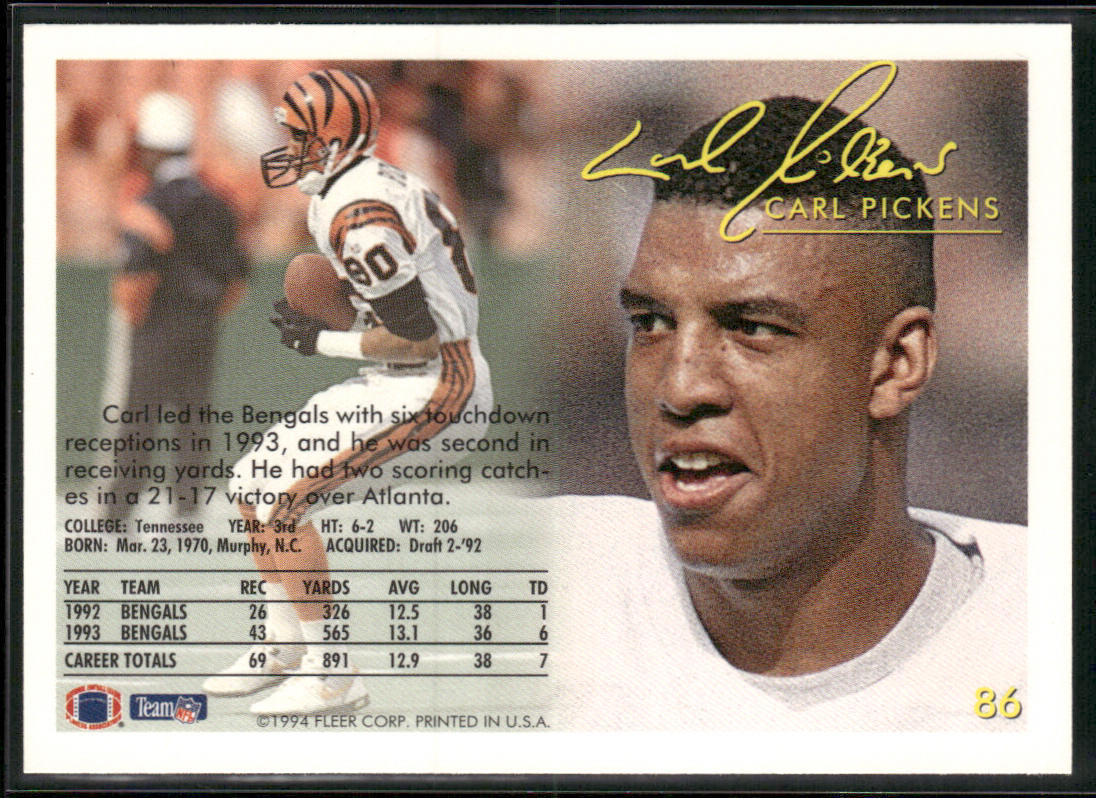 Carl Pickens 1994 Fleer #86 Cincinnati Bengals