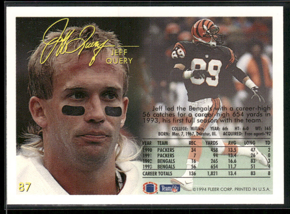 Jeff Query 1994 Fleer #87 Cincinnati Bengals