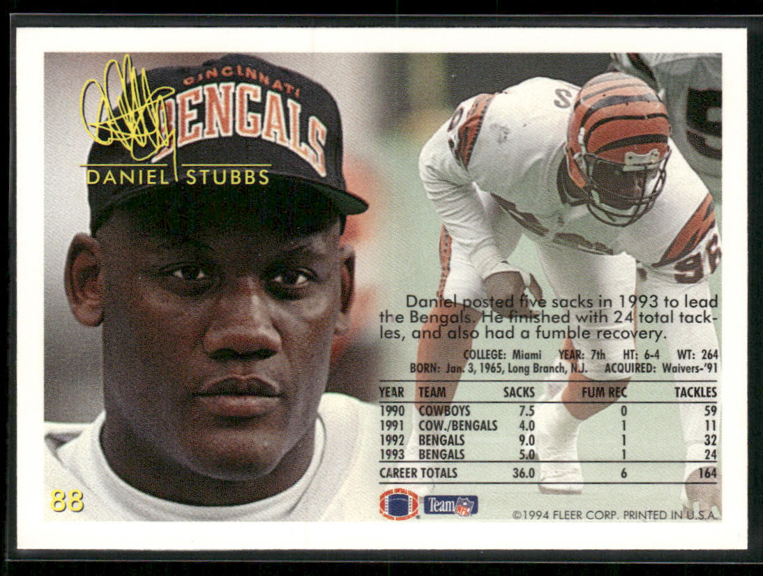 Daniel Stubbs 1994 Fleer #88 Cincinnati Bengals