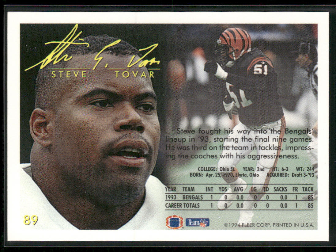 Steve Tovar 1994 Fleer #89 Cincinnati Bengals