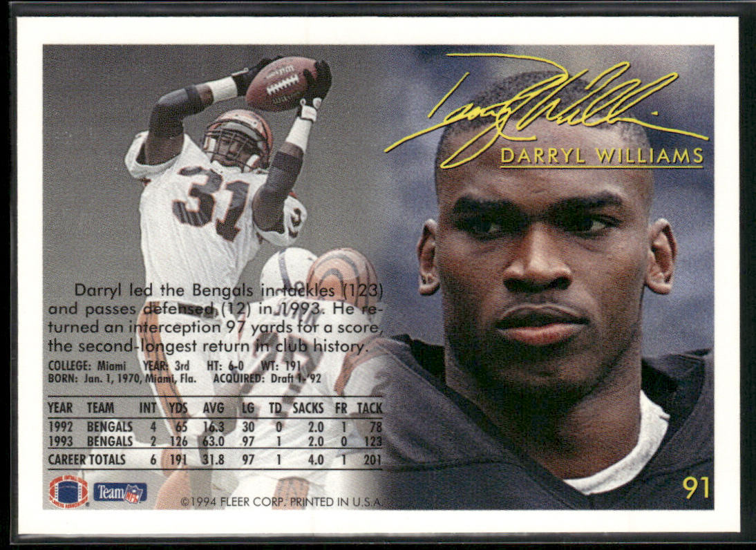 Darryl Williams 1994 Fleer #91 Cincinnati Bengals