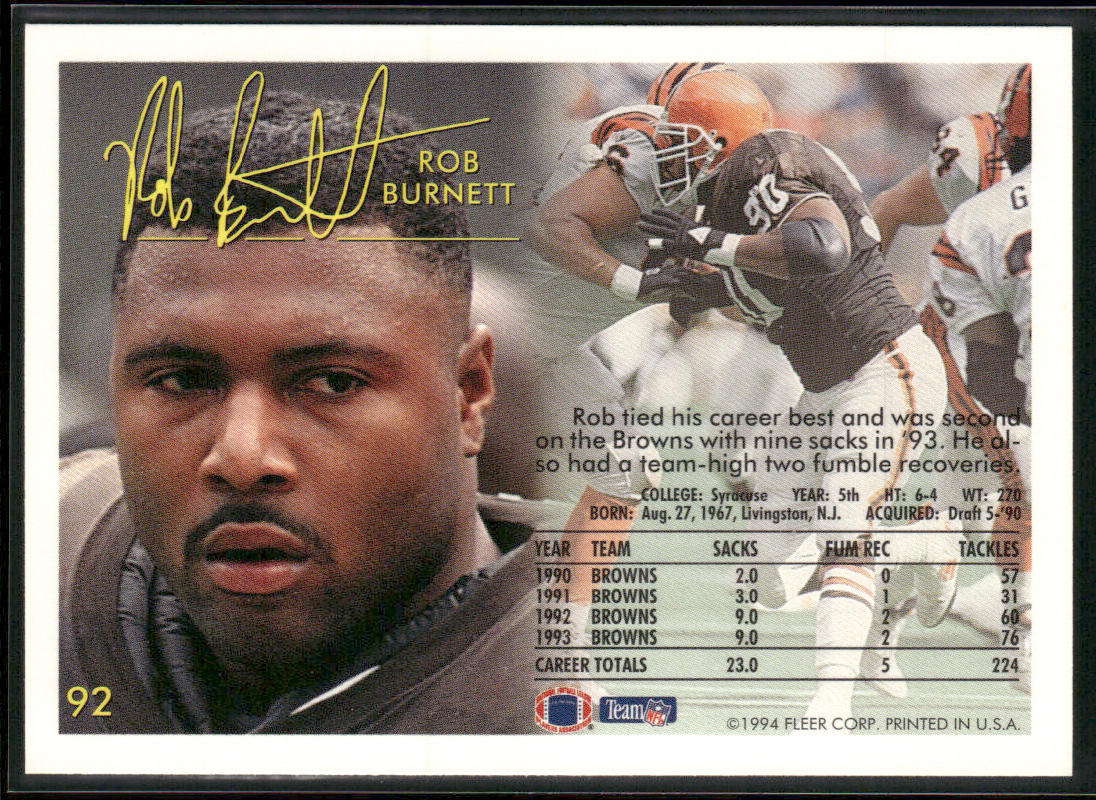 Rob Burnett 1994 Fleer #92 Cleveland Browns