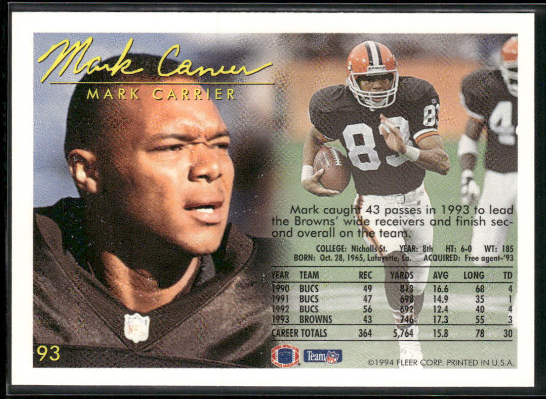 Mark Carrier 1994 Fleer #93 Cleveland Browns