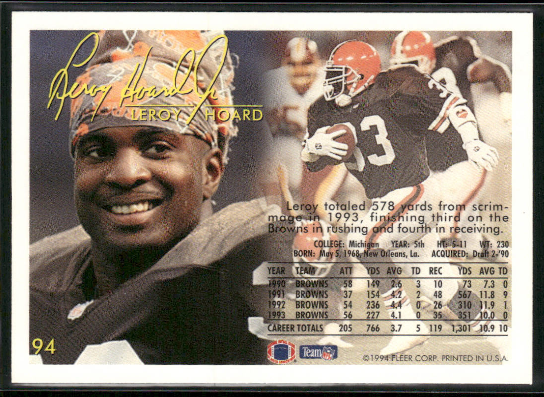 Leroy Hoard 1994 Fleer #94 Cleveland Browns