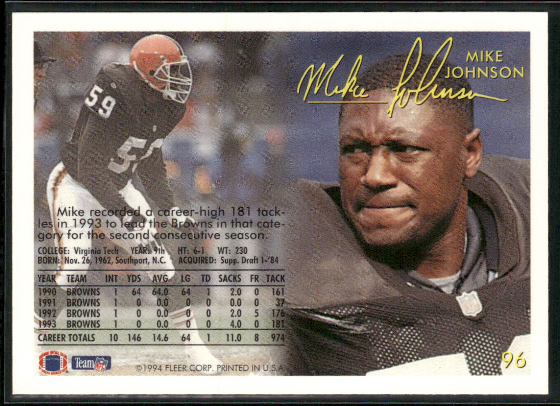 Mike Johnson 1994 Fleer #96 Cleveland Browns