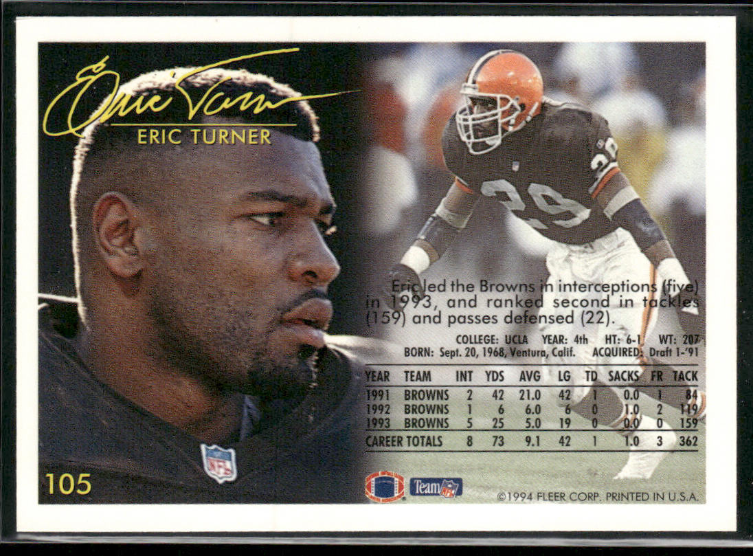 Eric Turner 1994 Fleer #105 Cleveland Browns