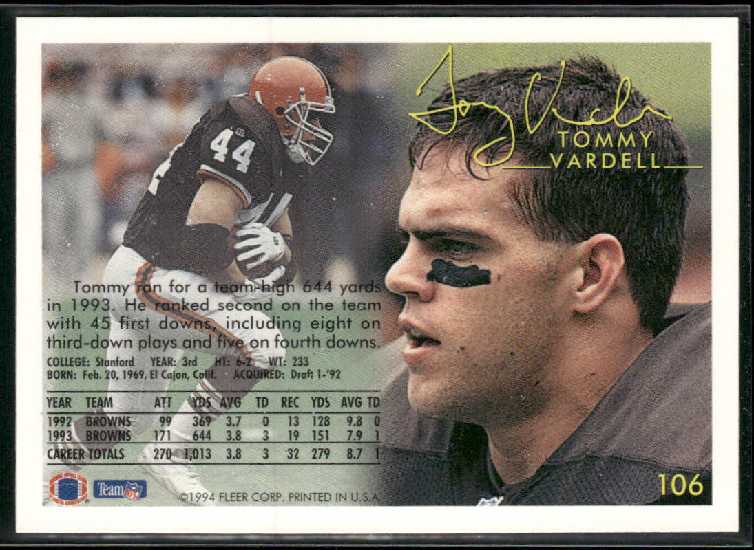 Tommy Vardell 1994 Fleer #106 Cleveland Browns