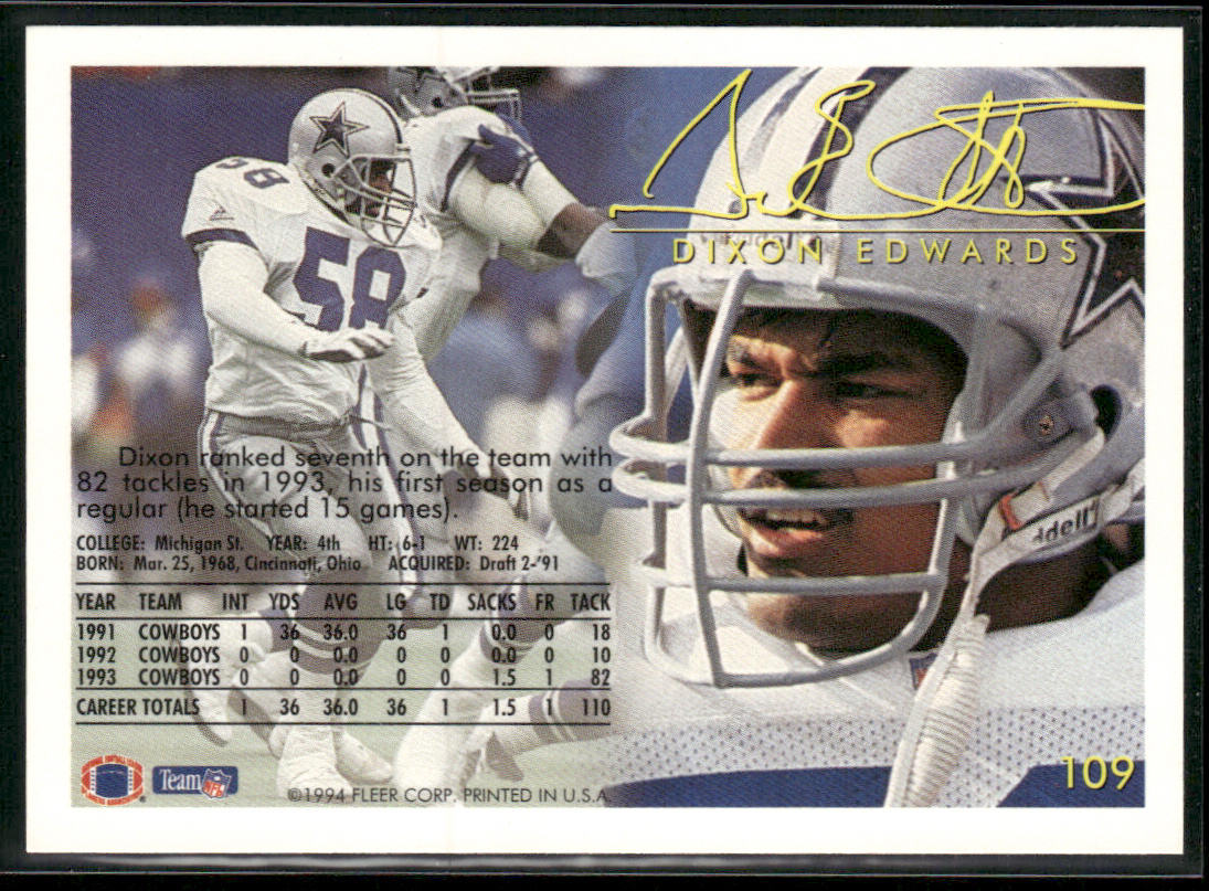 Dixon Edwards 1994 Fleer #109 Dallas Cowboys