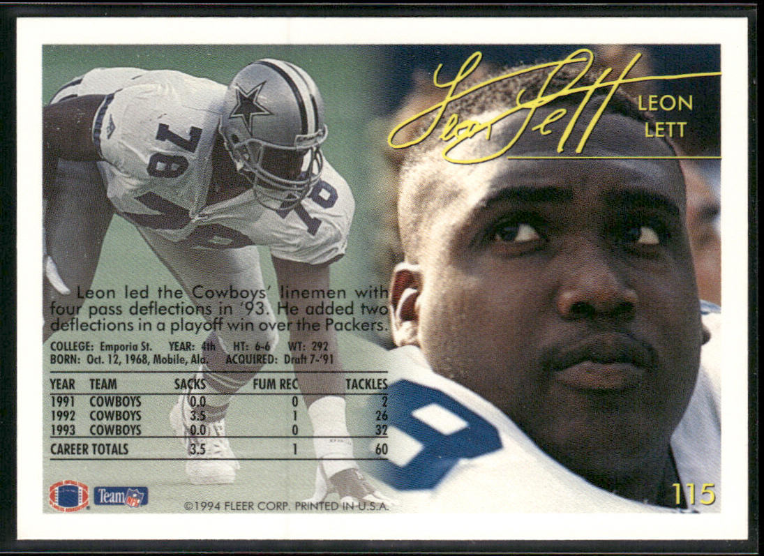 Leon Lett 1994 Fleer #115 Dallas Cowboys