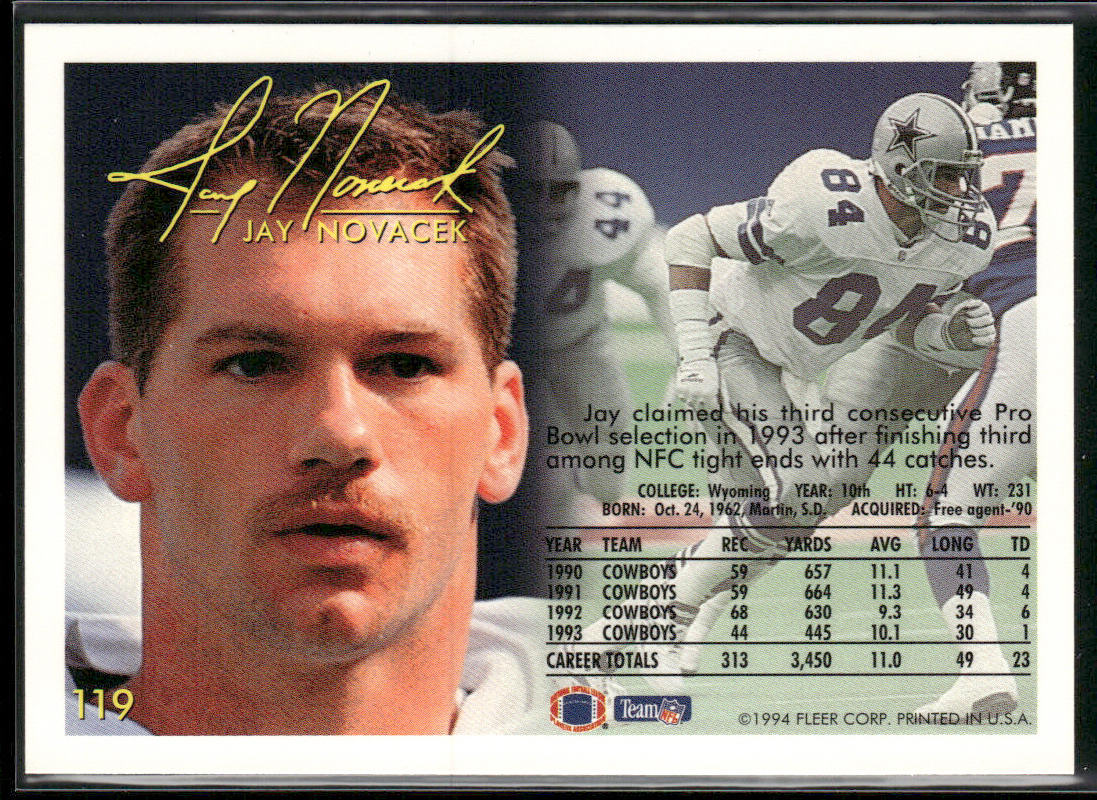 Jay Novacek 1994 Fleer #119 Dallas Cowboys