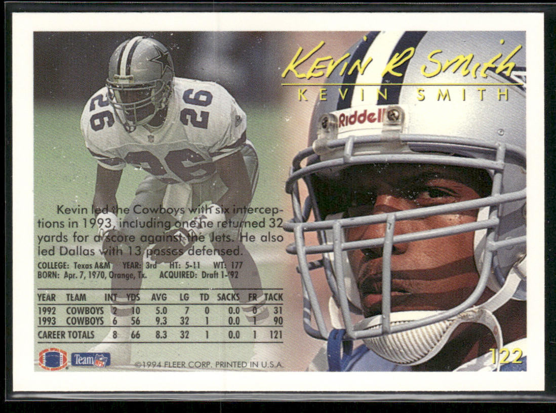 Kevin Smith 1994 Fleer #122 Dallas Cowboys