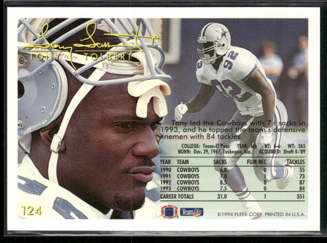 Tony Tolbert 1994 Fleer #124 Dallas Cowboys