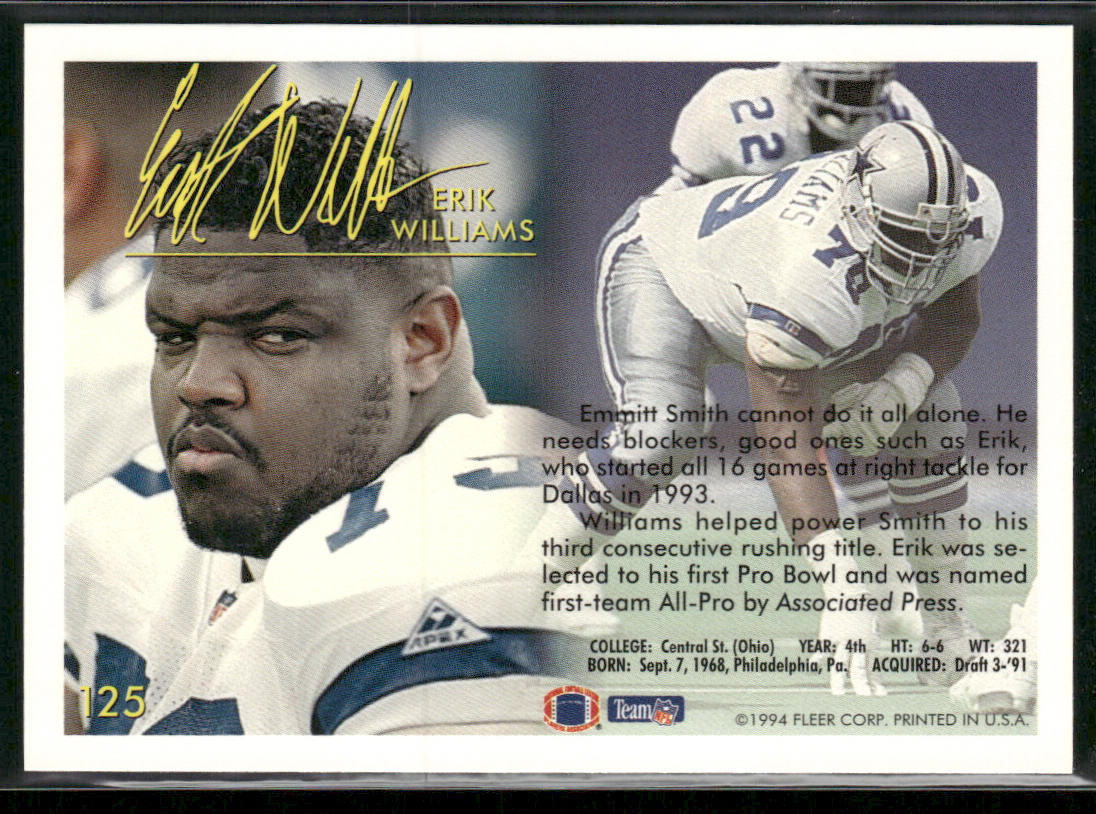 Erik Williams 1994 Fleer #125 Dallas Cowboys